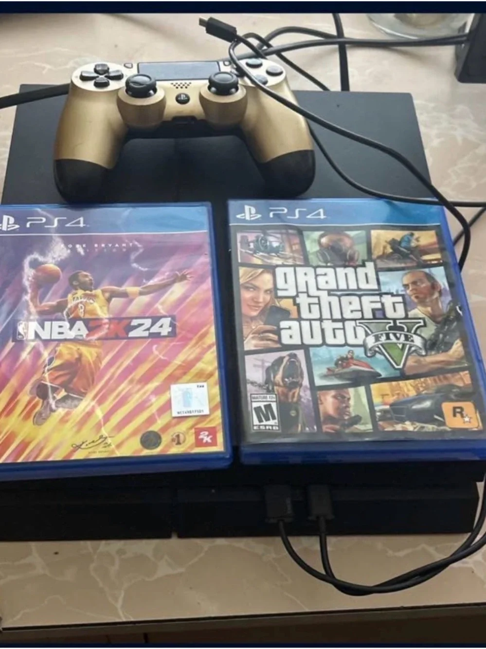 Sony PS4 Console with Gold DualShock Controller and NBA 2K24 + GTA V